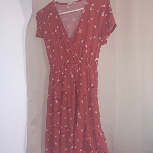 Floral Pink Ribbed Dress